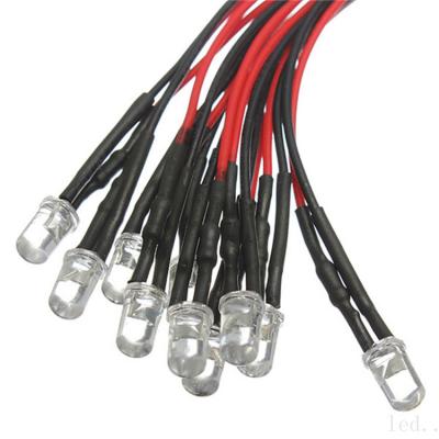 China Clear Prewired Toy 5V 12V LED 3mm Flat Head with 20cm Red and Black Wire Yellow Green Blue Red White for sale