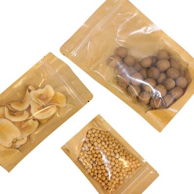 China Recyclable Kraft Paper Bag Stand Up Bag Zipper Food Packaging One Side Transparent Kraft Paper Pouch Bag for sale