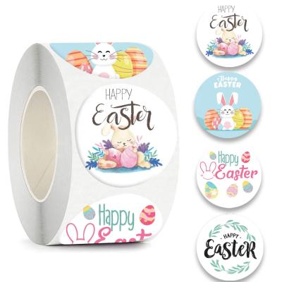 China Cartoon Easter Egg Bunny Roll Labels Round Waterproof Happy Holiday Sticker for Kids Stationery Easter Stickers Te koop