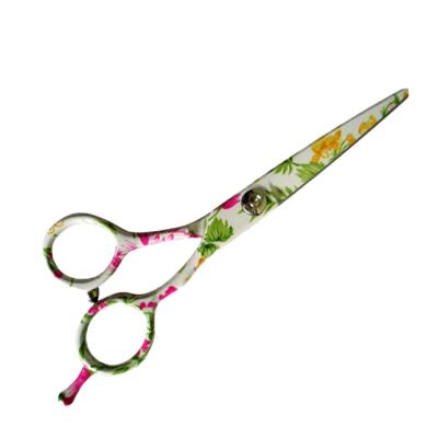 China Water Transfer Printed Tattoo 440c Steel Color Barber Flower Hair Scissors UP101 for sale