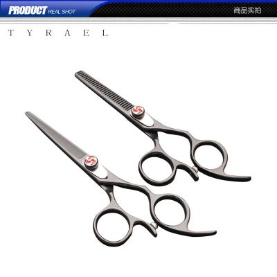 China Professional Japanese Steel Black Titanium Coating Cutting and Thinning Scissors Color Barber Salon Hair Scissors Set for sale