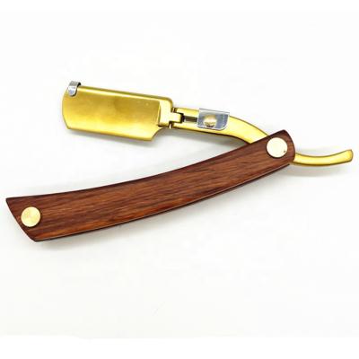 China Gold Color Single Blade Wooden Handle Barber Razors Shaving for sale