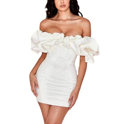 China Factory HL Anti-Wrinkle Manufacturer Designer Summer Ruffle Bodycon Women Strapless Dress Wholesale Y2K White Custom Waterfall Mini Dress for sale