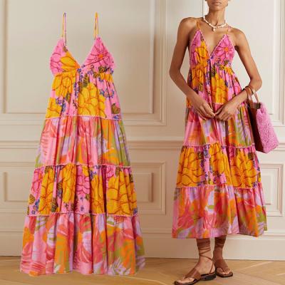 China Wholesale crochet bohemian custom made tiered boho spring dress women factory cotton beach maxi dress Anti-wrinkle summer floral dress for sale