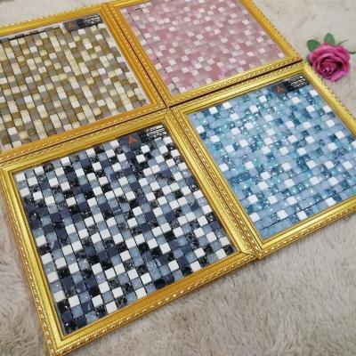 China Parquet colors mixed white glass stone mosaic tile for interior finish for sale