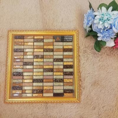 China Colorful Parquet E&F Mosaic Stone Mix Glass Wall Slab For Sale for sale