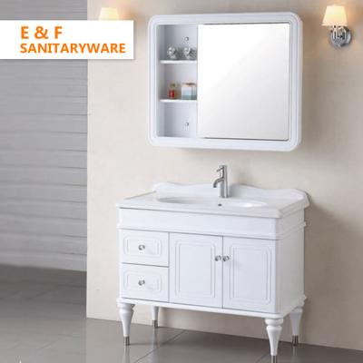 China Waterproof Spanish Style Bathroom Vanity Unit Furniture Cheap Spanish Cabinet Single Cabinet High Gloss Laminate White Vanity With Drawers for sale