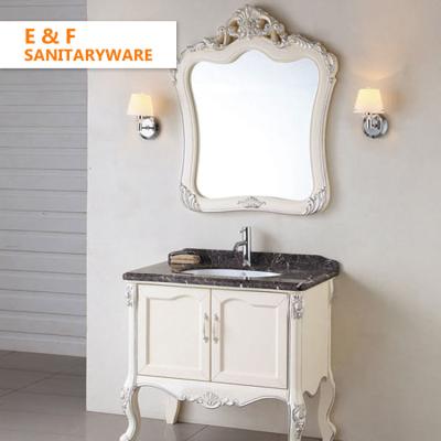 China Waterproof Eiffel Fully Gathered Classic Single Sink White Washed Oak Cabinets 36 Inch Bathroom Floor Vanity White Solid Wood Cabinet for sale