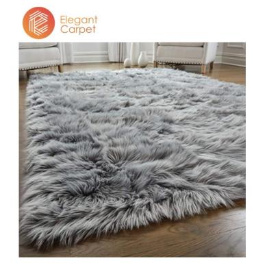 China Washable Hairy Faux Fur Sheepskin Blanket Floor Carpet Fur Floor Mat Machine made for sale