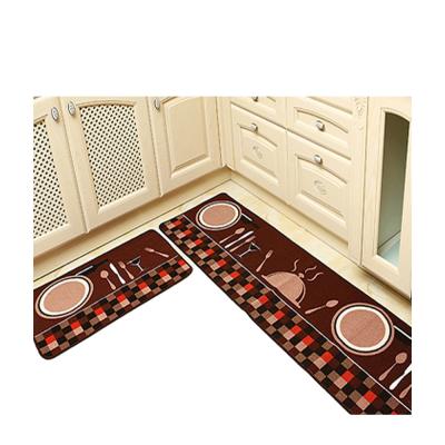 China 2 Piece Kitchen Washable Non Slip Cover Set Soft Runner Mat Rubber Backing Doormat for sale