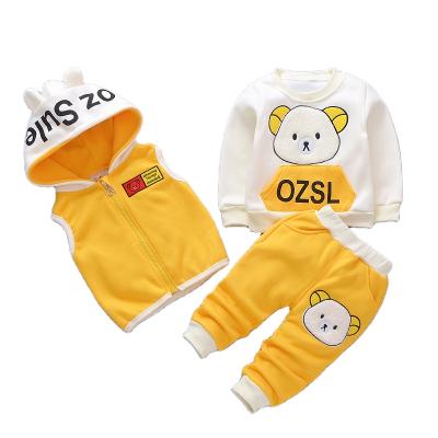 China 2021 Wholesale Fashion Casual Long Sleeve T-shirt Comfortable Cute Bear Head Plus Velvet Three-piece Suit Little Girl Clothes for sale