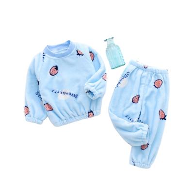 China Anti-wrinkle kids blue fashion warm o-neck boutique baby clothing sets painted two-piece set winter new for sale