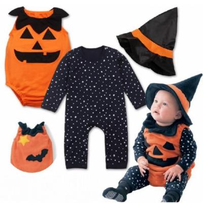 China Comfotable Fashionable Pumpkin Halloween Long Sleeve Cotton Jumpsuit Clothes Baby Rompers Set With Hat for sale