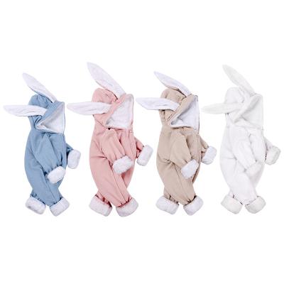 China Comfotable Autumn Winter Long Sleeve Plain Zipper Cotton Baby Overalls Cozy One Piece Rompers With Rabbit Ears for sale