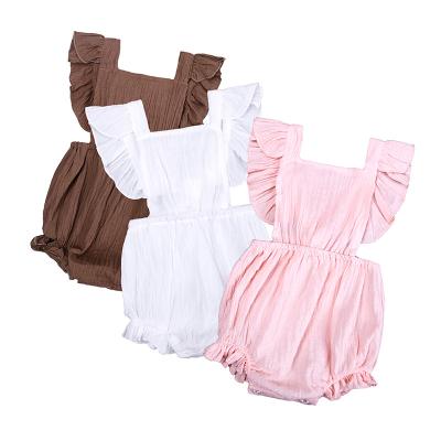 China Comfotable Summer Breathable Infant Backless Ruffled Sleeveless Overalls Romper Cute Baby Clothes for sale