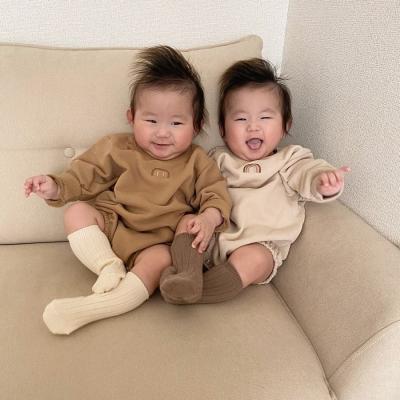 China Comfotable Spring Embroidery Unisex Clothes New Long Sleeve Organic Cotton Baby Rainbow Overalls Romper for sale