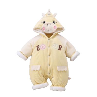 China Comfotable Newborn One-Piece 0-1 Year Old Thickened Cute Long Sleeve Clothes Baby Romper Winter Cartoon Overalls for sale