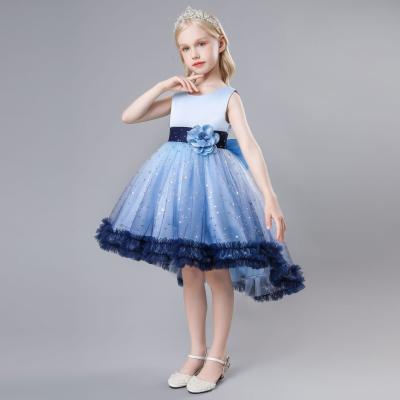 China Comfotable Children's Clothing Princess Tail Costume Kids Dress Party First Wear Children Dusty Blue Flower Girl Communion Dress for Weeding for sale