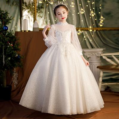 China Comfotable Children's White Princess Lace Fluffy Yarn Evening Dress Party Wear Elegant Weddings Flower Girl Dresses For Kids First Communion for sale