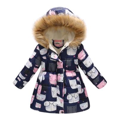 China Multicolor Baby Boys Girls Jacket Winter Cotton Hooded Children's Clothing Long Viable Fur Collar Windproof for sale