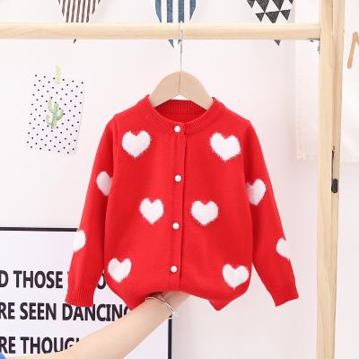 China Autumn Cute Princess Children Red Love Knitted Clothing Coat Toddler Cardigan Baby Sweater Casual Viable for sale