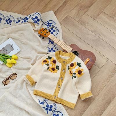 China Fashionable Spring Autumn Korean Style Cute Fleece Chunky Knit Kids Knitted Cardigan Baby Jacket Sweater for sale