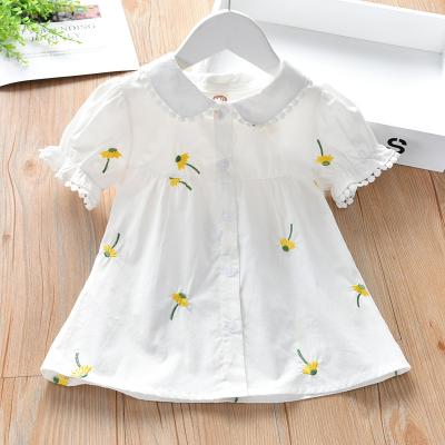 China Baby Camisa Blouses&shirt New Designs Summer Anti Shrink White Embroidered Button Up Blouse Blusas Cotton Girls Clothes Shirt For Baby for sale