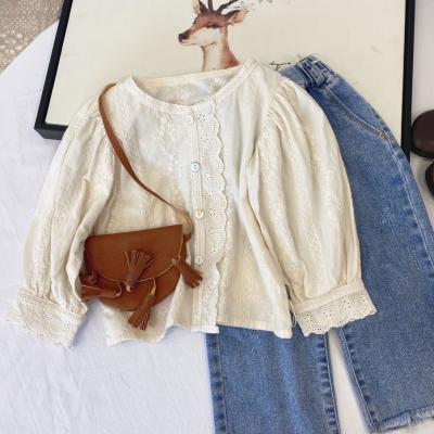 China Autumn Anti-Shrink Children's Spring Lace Long Doll Sleeve Tops Babies Organic Blouse Clothes Cotton Elegantes Blusas Casual Shirt for sale