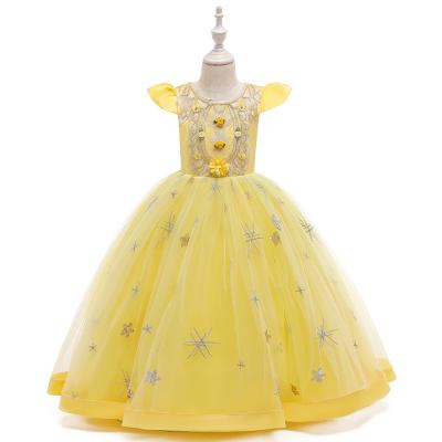 China Comfotable Luxury Long Ball Gown Lovely Party Princess Girl Skirt Kids Baby Dresses Yellow Dress Bridesmaids With Bow for sale