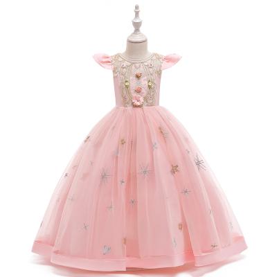 China Wholesale Comfotable Princess Pink Long Pettiskirt Wedding Birthday Event Kids Ball Gown Dress Wear Pink Flower Girl Dresses for sale