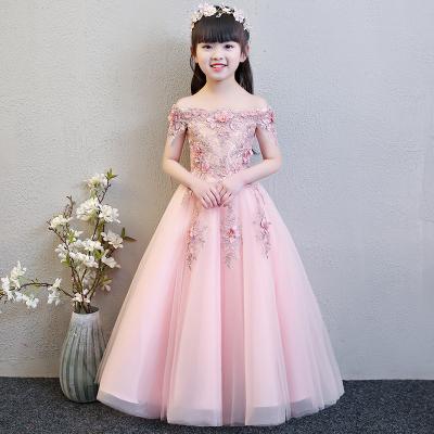 China Wholesale Comfotable Pink Dressing Up Full Length Fluffy Dress Bridesmaids Ball Gown Wedding Kids Party Dresses for sale