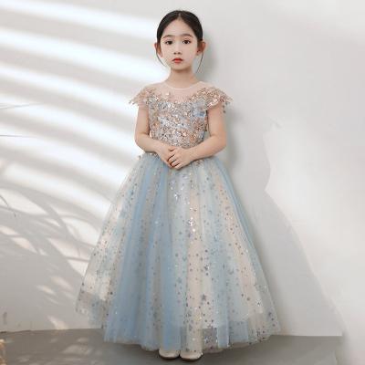 China Comfotable High Quality Blue O-neck Ball Gown Full Length Little Queen Bridesmaids Dress For Wedding for sale