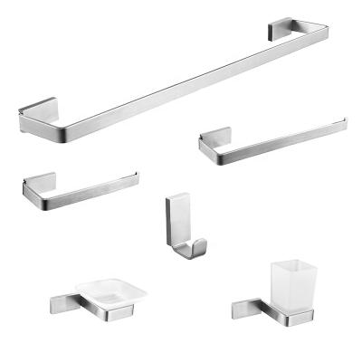 China Modern 304 Stainless Steel Bathroom Set Square Solid Single 6-Piece Set for sale