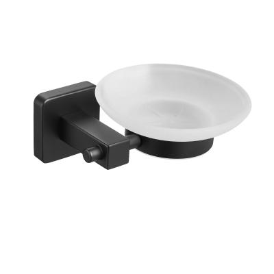 China Modern Wall Mounted Bathroom Accessories Round Black Glass Soap Dish 304 Stainless Steel for sale