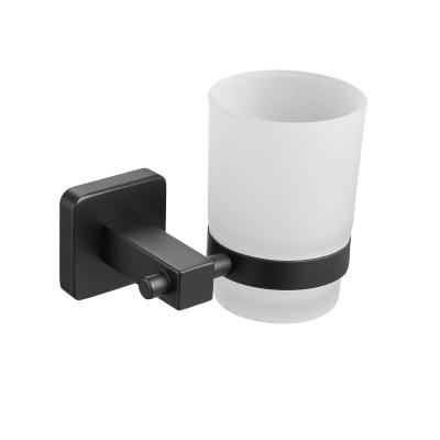 China Modern Simple Wall Hanging Bathroom 304 Stainless Steel Frosted Glass Black Cup Holder for sale