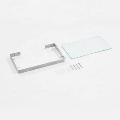 China Hot Selling Bathroom Accessories Stainless Steel Modern Bathroom Shelf Single Layer Glass Frame Wall Mounted Type for sale