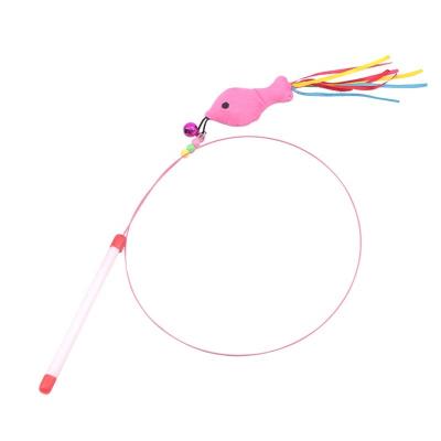 China Cat Toy Fish Shaped With Bells Interactive Viable Cat Stick Long Steel Wire Funny Cat Toys for sale