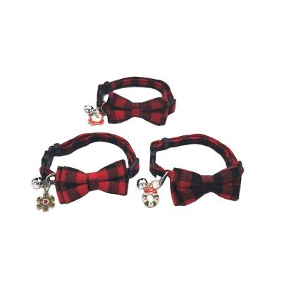 China Viable Christmas Classic Pet Collar With Bowtie Pet Dog Neck Collars With Bells Adjustable Dog Cat Collar for sale