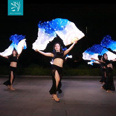 China Fan Light Up White And Blue Belly Step Dance Led Fan For Ladies for sale