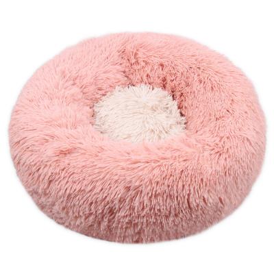 China Travel Donut Cat Bed Plush Faux Fur Dog Beds Cats Deep Sleep Comfortable Warm Pet Nest for sale