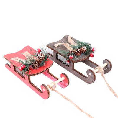 China Cartoon Toy Mini Christmas Pendant Wooden Sleigh Christmas Tree Ornaments Festival Party Home Christmas Decoration for sale