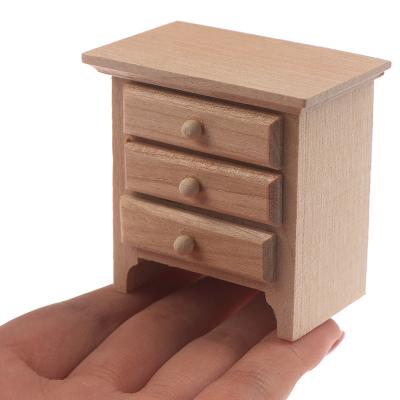 China Cartoon Toy Dollhouse Bedside Cabinet Miniature Wooden Model 1/12 Furniture Accessories Kids Pretend Toys For Doll Room Decor for sale