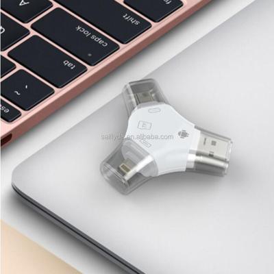 China 4in1 Card Reader 4 in 1 Micro USB Type RFID Smart Card Reader for Mobile Type C for iPhone 6 7 for Samsung s7 s6 and Laptop Memory Card Adapter for sale