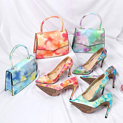 China Fashion New Style Rainbow Women Handbag And High Heels 11 Cm Height High Heels And Purse To Match Fashion Ladies Shoes And Bag Set for sale