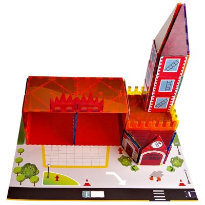 China Hot Selling Educational Magnetic Blocks Toys Magnetic Tiles Building Block Plastic Building Toys For Children My Town Fire Station for sale