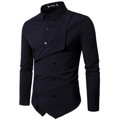 China Camisa Masculina Slim Male Hawaiian Blouse Anti-Pilling Fit Shirt Men Casual Cross Sleeve Long Dress Shirt for sale