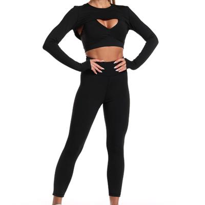 China Wholesale 3 Piece Workout Set Sustainable Wear Yoga Gym Fitness Clothing Set New Design Long Sleeve Crop Tracksuit Woman Workout Sets for sale