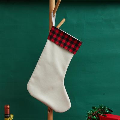 China Christmas Day Decoratiom RubySub Plaid Sublimation Red Pleated Canvas White Blankets Sublimation Xmas Xmas Stockings for sale