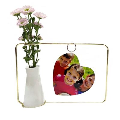 China RubySub Global New Metal Photo Frame Metal Open Blank Sublimation Photo Frame With Vase For Home Decoration for sale