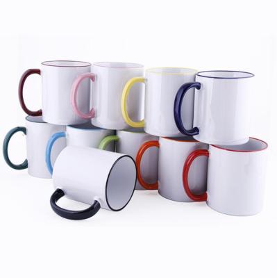 China Viable RubySub M091 11oz Rim Handle Mugs Sublimation Blanks Colored Enamel Coffee Mugs Supplier Wholesale for sale